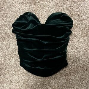 Express Emerald Green Velvet Ruched Strapless Corset Style